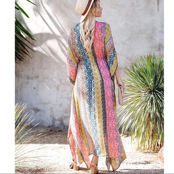 Amelia Colorful Print Tie Waist Kimono Top - Picture 6 of 11